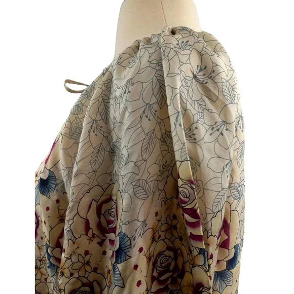 Gerard Darel Plum and Teal on Cream Silk Floral Tunic Blouse Size Small EUC - Picture 10 of 13